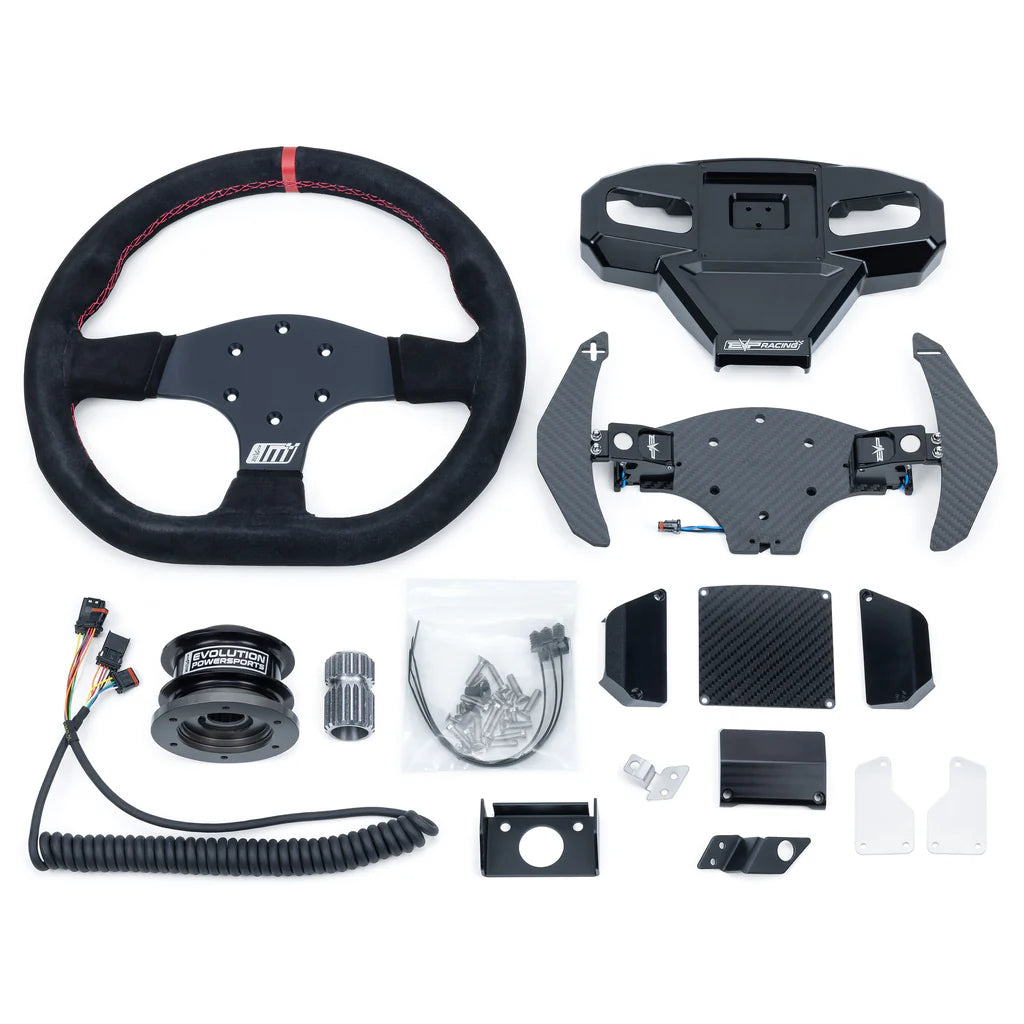 Steering Wheel with Carbon Fiber Paddles and Quick-Release Hub Adapter Kits for Can-Am Maverick R